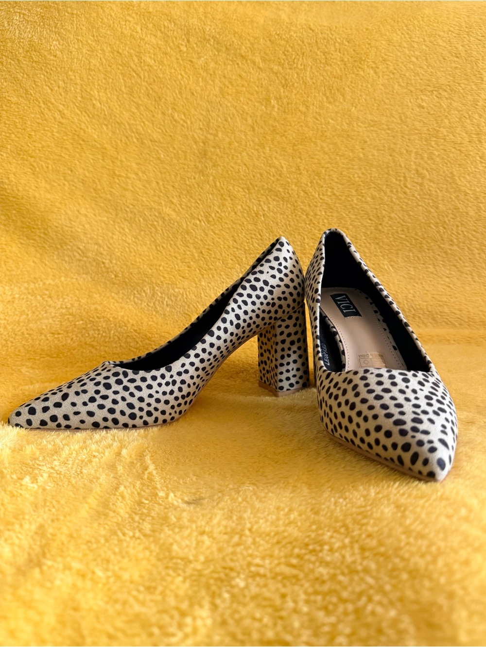 Dalmatian Print Block Heel Pumps - Black on Cream